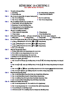 250 Câu trắc nghiệm Hình học 10 - Chương 1 vec tơ (Có đáp án)